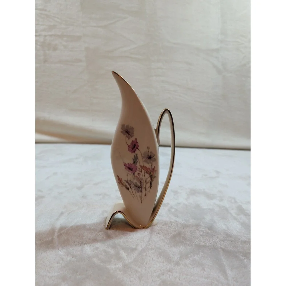 Vintage MCM CK Bavaria West Germany Porcelain‎ Bud Vase Atomic Gold Gilt Floral